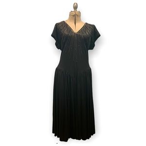 Beaded Drop Waist 80s Dress